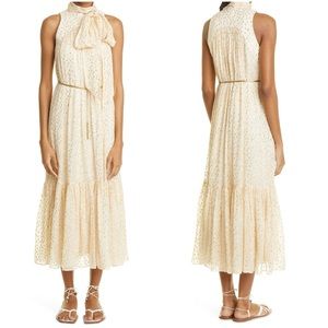 EUC Zimmermann Sleeveless Champagne Tie Neck Silk Fil Coupe Midi Dress